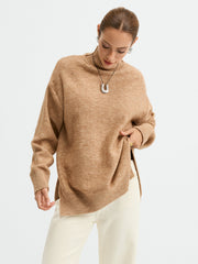 Turtleneck Side-Slit Oversized Casual Sweater