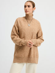 Turtleneck Side-Slit Oversized Casual Sweater