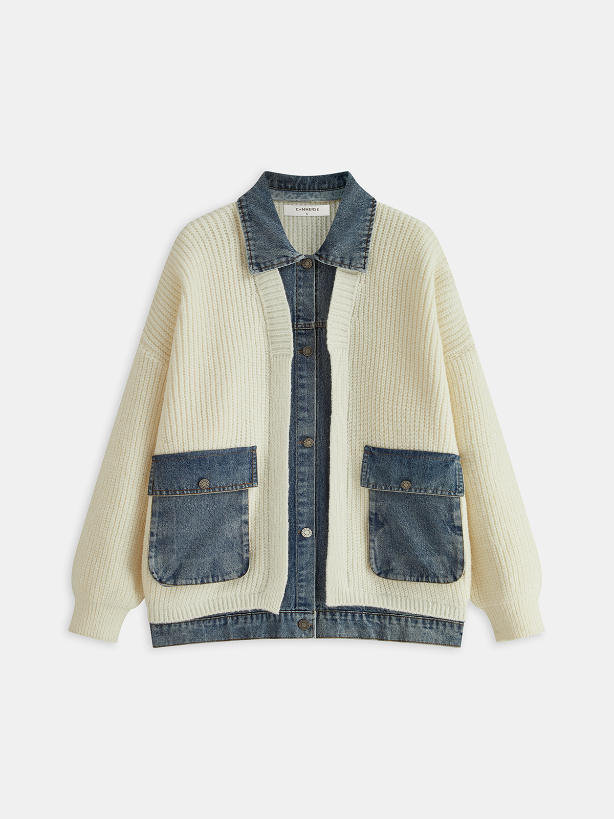 2 in 1 Denim Paneled Cardigan