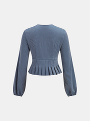 Striped Tie-Front V-Neck Peplum Blouse