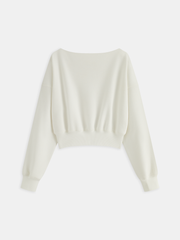 Off-Shoulder Cropped Fleece-Lined Sweatshirt