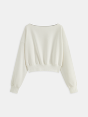 Off-Shoulder Cropped Fleece-Lined Sweatshirt