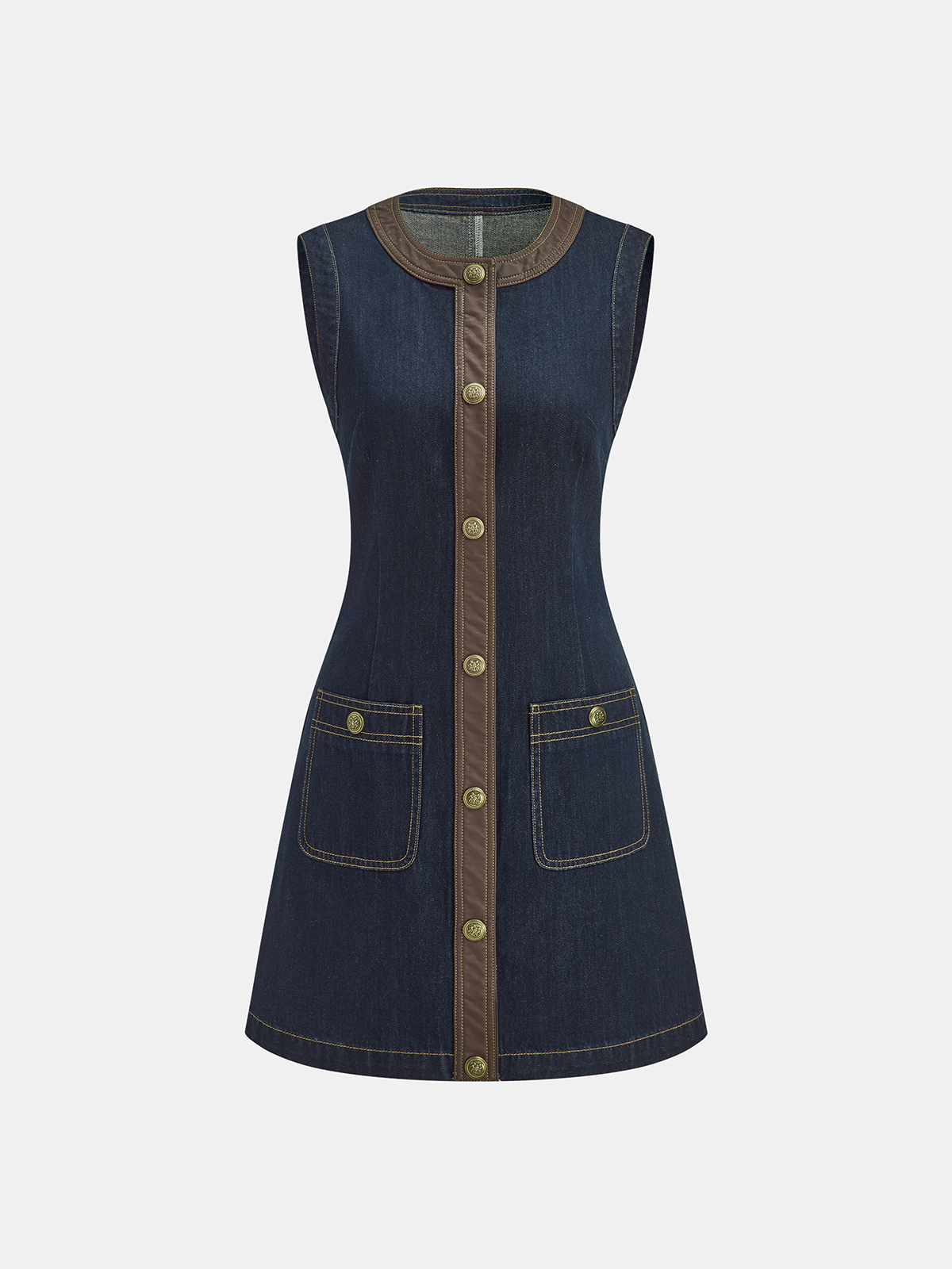 Contrast Trim Denim Sleeveless Mini Dress