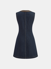 Contrast Trim Denim Sleeveless Mini Dress