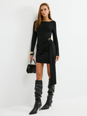 Metal Buckle Ruched Backless Mini Dress