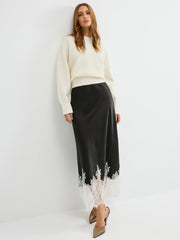 Lace Hem Satin Maxi Skirt