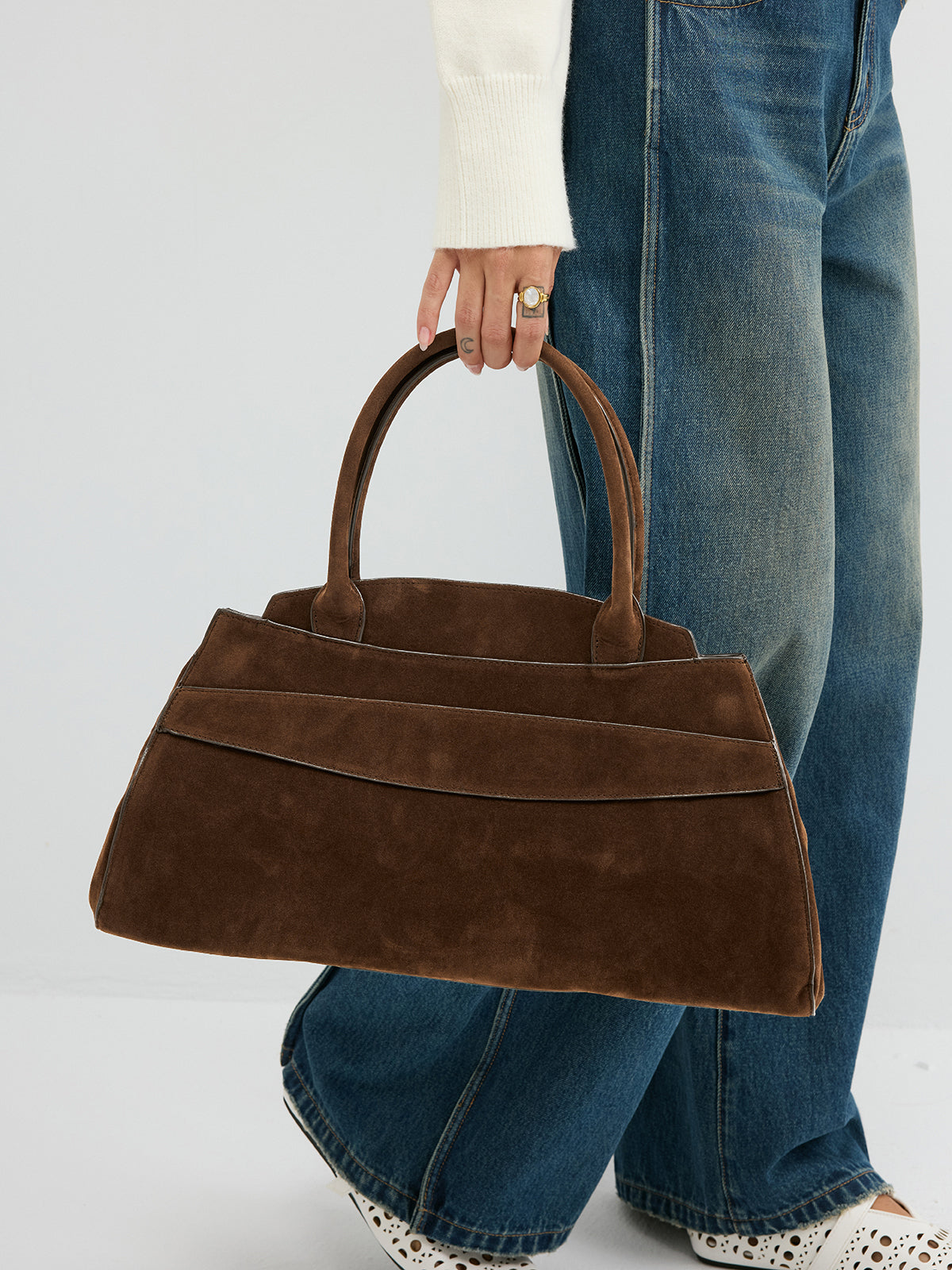 Suede Top-Handle Tote Bag