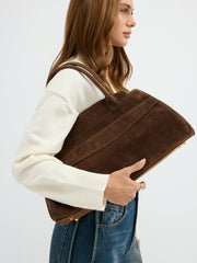 Suede Top-Handle Tote Bag