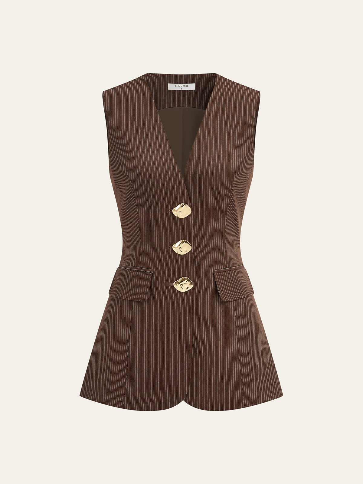 V-Neck Striped Metal Button Tank Top