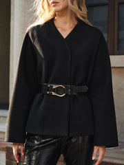 V-Neck Belted Cotton Blend Coat