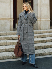 Belted Plaid Tweed Long Coat