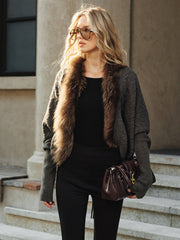 Faux Fur Collar Wool Blend Knit Outerwear