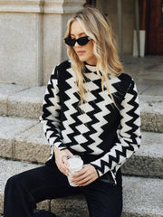 Chevron Pattern Mock Neck Knit Sweater