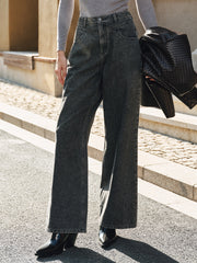 High-Waisted Washed Denim Pants