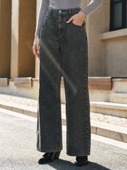 High-Waisted Washed Denim Pants