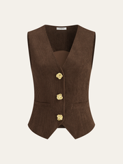 Corduroy V-neck Buttoned Vest