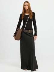 Contrast Trim Decor Button Asymmetric Collar Top