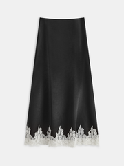 Lace Trim Satin Maxi Skirt