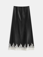 Lace Trim Satin Maxi Skirt