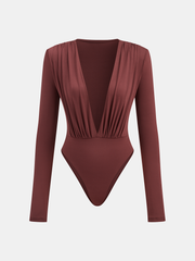 Boxy Shoulder Draped Plunging Neckline Bodysuit