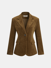 Corduroy Wide-Shoulder Fitted Blazer
