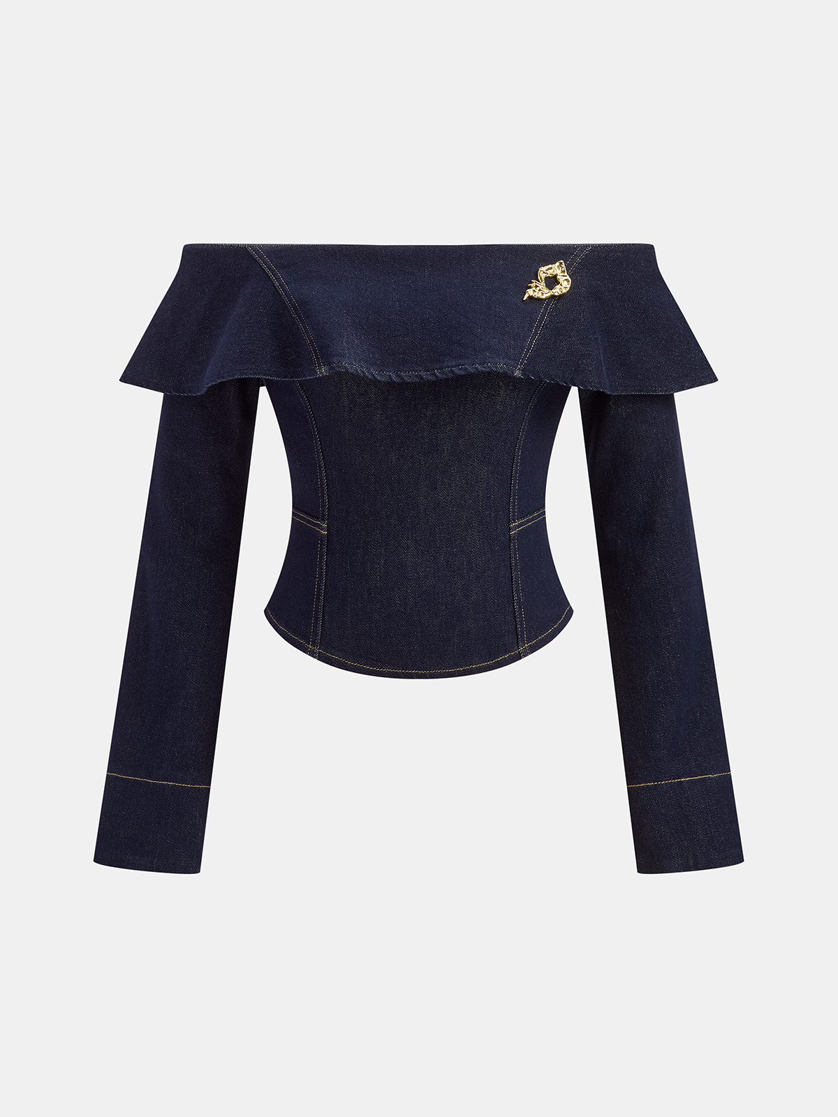 Off-Shoulder Ruffle Collar Denim Top