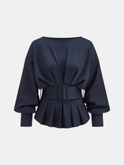 Boat Neck Peplum Sweatshirt with Wide Belt