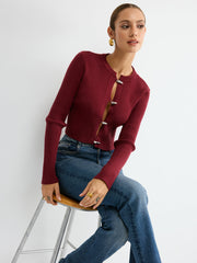 Metal Button Ribbed Fitted Sweater