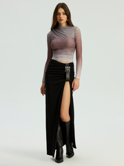 High Slit Belted Ruched Maxi Skirt