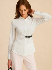 Long Sleeve Half Belt Button-Down Shirt