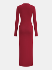 Metal Detail Mock Neck Long Sleeve Maxi Dress