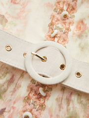 Leg-Of-Mutton Sleeve Floral Print Belted Maxi Dress