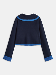 Contrast Trim Scallop Collar Cardigan