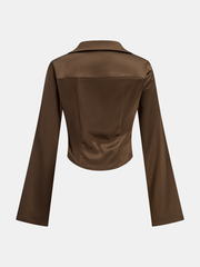 Satin Cowl Neck Long Sleeve Shirt