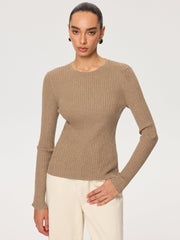 Ribbed Cut-Out Back Wool Blend Sweater