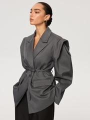 Puff Sleeve Blazer with Tie Belt