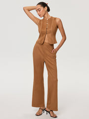 Suede Effect Sleeveless Top and Flared Pants Set