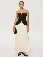 Color-Block Strapless Pleated Chiffon Maxi Dress