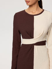 Cross-Tie Textured Color-Block Maxi Dress
