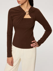 Metal Ring Detail Long Sleeve Knit Top
