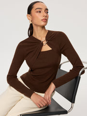 Metal Ring Detail Long Sleeve Knit Top