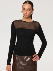 Sheer Panel Long Sleeve T-Shirt