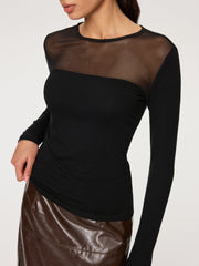 Sheer Panel Long Sleeve T-Shirt