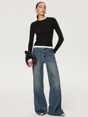 Contrast Stitch Wool-Blend Knit Top