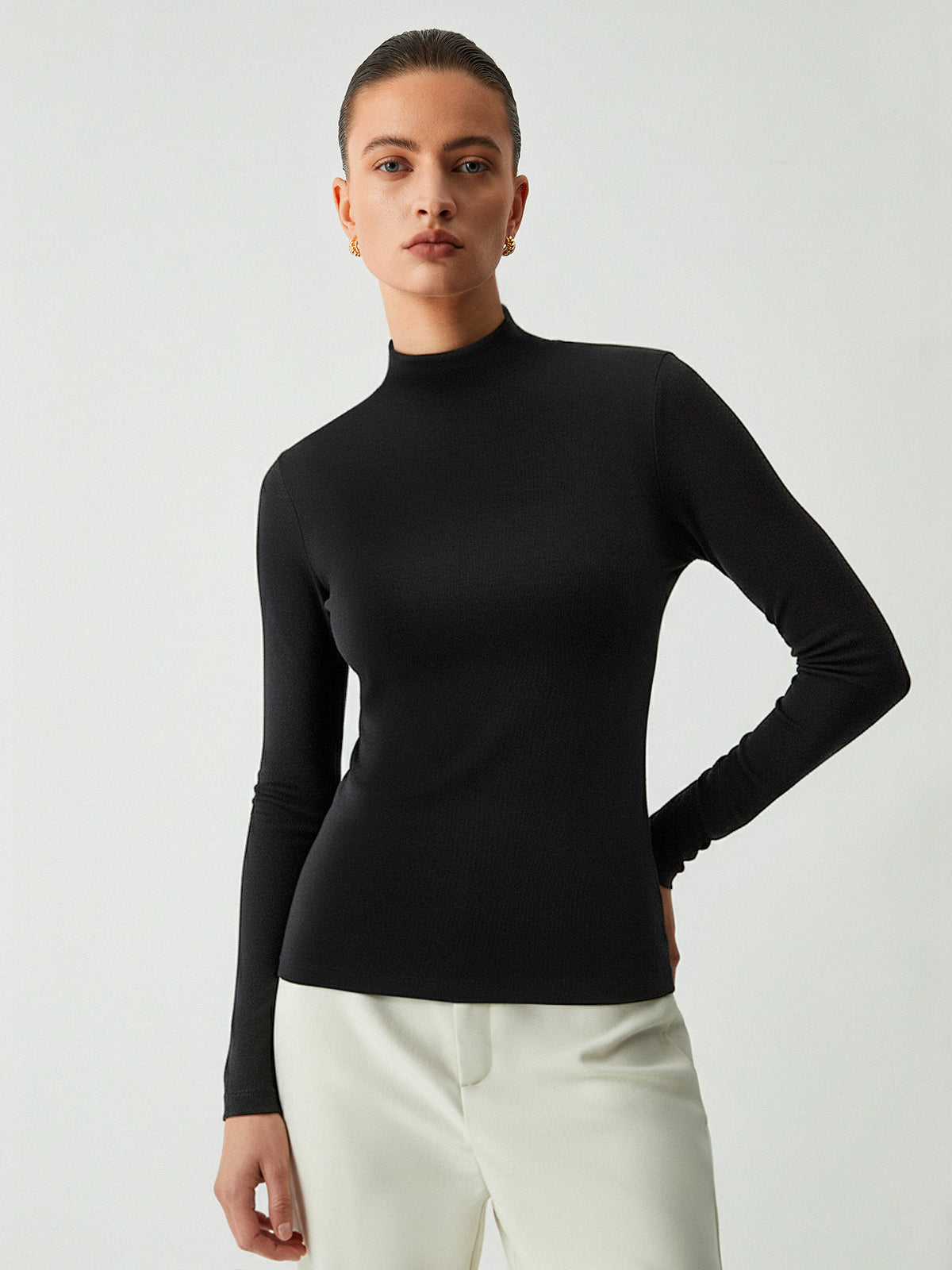 Slim Fit Mock Neck Long Sleeve T-Shirt