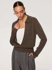 2 in 1 Color-Block Wool Blend Polo Collar Sweater