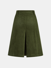 Pleated Corduroy Midi Skirt