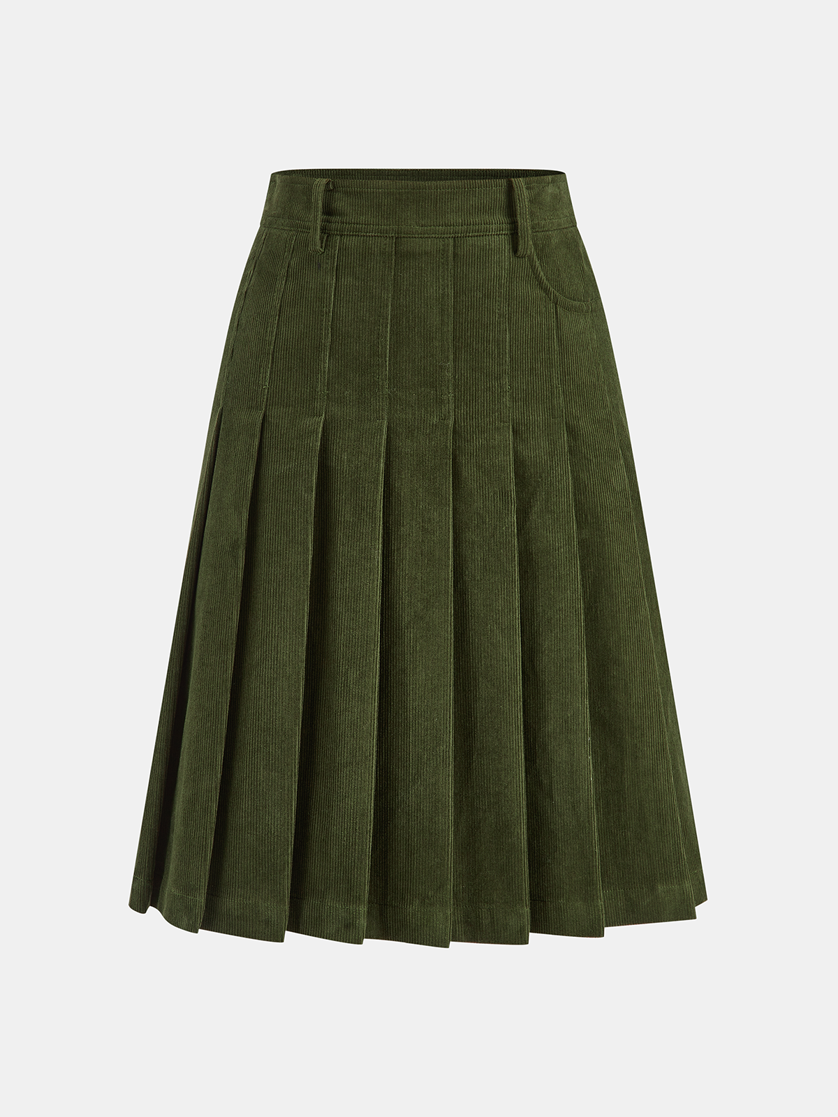 Pleated Corduroy Midi Skirt