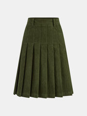 Pleated Corduroy Midi Skirt