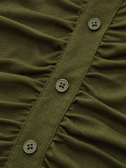 Turtleneck Ruched Decor Button Knit Top